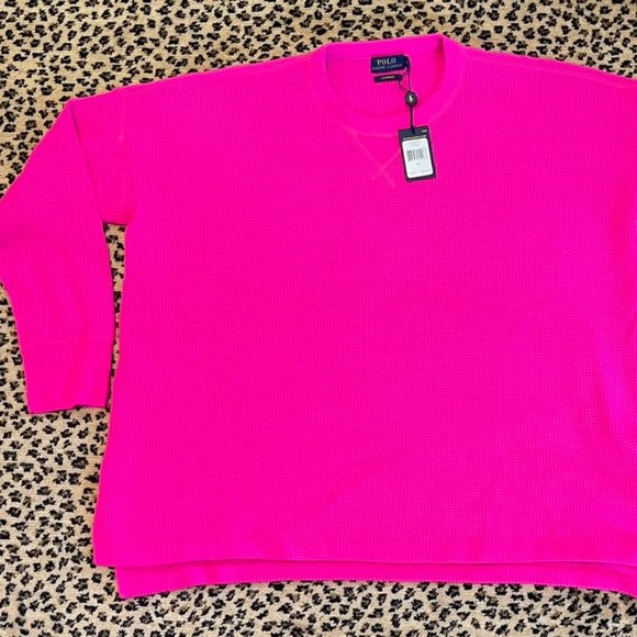 NWT Polo Ralph Lauren 100% Cashmere Sweater Waffle Knit Neon Pink Mink Large - Picture 1 of 5
